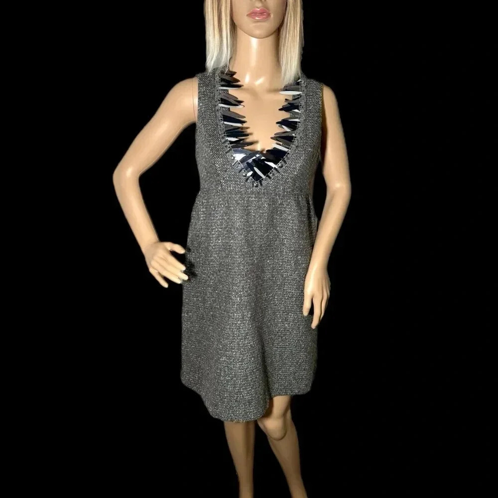 Anna Sui Gray Mini Dress with Black Accents